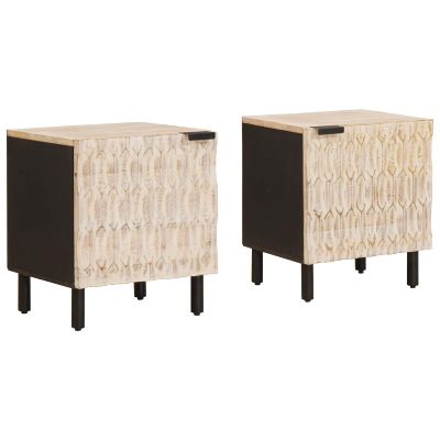 vidaXL Nočný stolík 2 pcs Biela 40 x 33 x 46 cm Masívne mango drevo