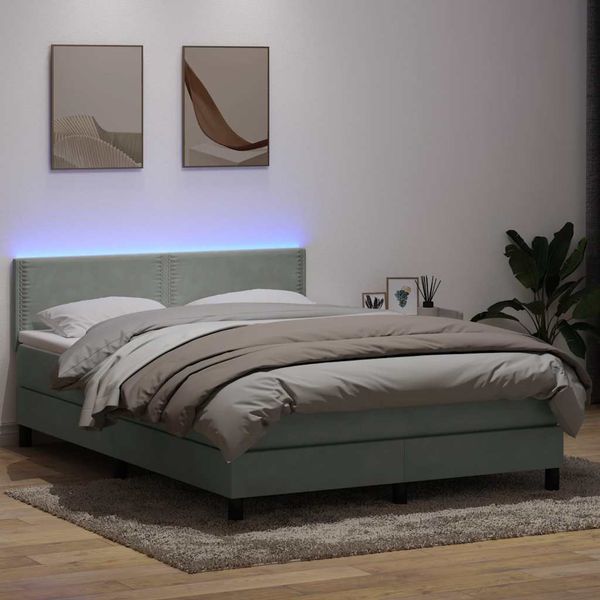 vidaXL Box Spring Posteľ s matracom a LED Svetlosivá 140x220 cm Zamat