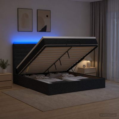 vidaXL Ottoman posteľ s matracom a LED Čierna 140 x 190 cm Látka