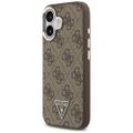 Puzdro Guess Magsafe 4G PU kožené puzdro s trojuholníkovým logom a strieborným kovovým rámom fotoaparátu pre iPhone 17 hnedé