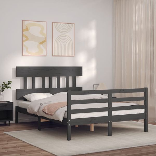 vidaXL Rám postele s čelom sivý 140x190 cm masívne drevo