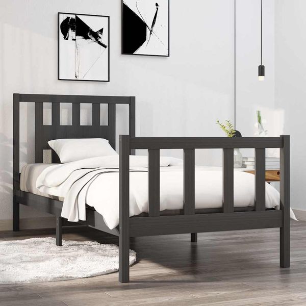 vidaXL Posteľný rám, sivý, drevený masív 90x190 cm, jednolôžko
