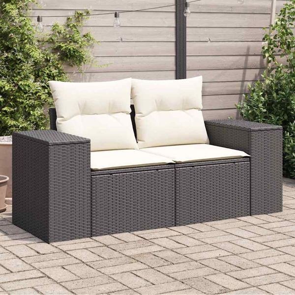 vidaXL Záhradná pohovka s vankúšmi 2-miestna čierna polyrattan
