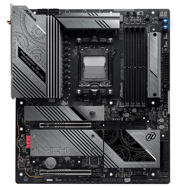 ASRock X870E Taichi Lite / AMD X870E / AM5 / 4x DDR5 DIMM / 4x M.2 / HDMI / USB-C / WiFi / EATX Základní deska, AMD X870E, AM5, 4× DDR5 DIMM (max. 256GB), 4× M.2, HDMI, 2× USB-C, Wi-Fi, E-ATX