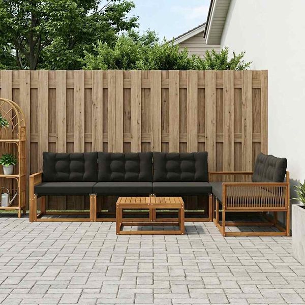 vidaXL Záhradná súprava gaučov s vankúšom 6 pcs Prírodná a čierna