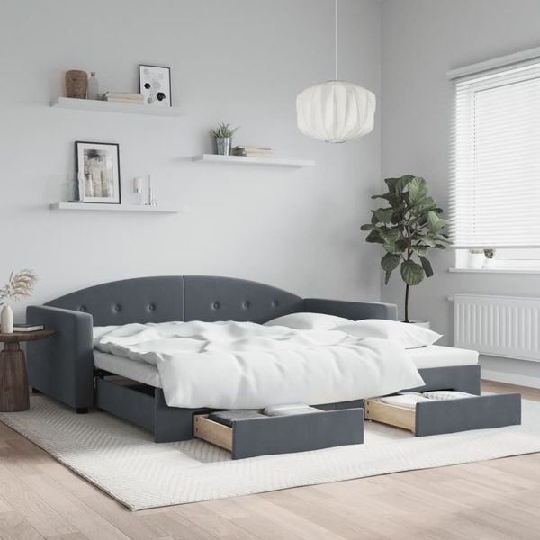 vidaXL Rozkladacia denná posteľ so zásuvkami tmavosivá 100x200cm zamat
