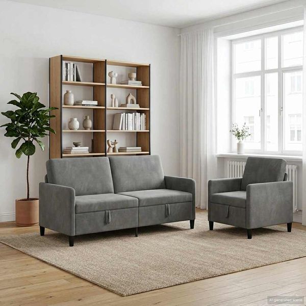 vidaXL Súprava pohovky s úložným priestorom 2 ks Tmavosivá Polyester