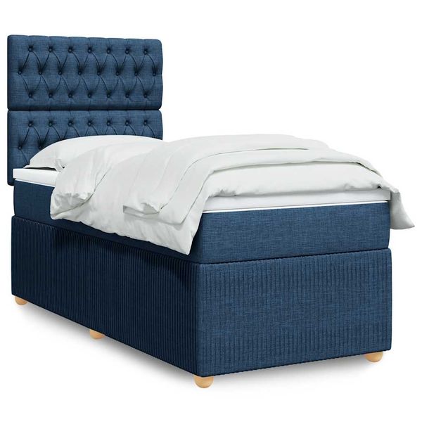 vidaXL Posteľný rám boxspring s matracom modrý 90x200 cm látka