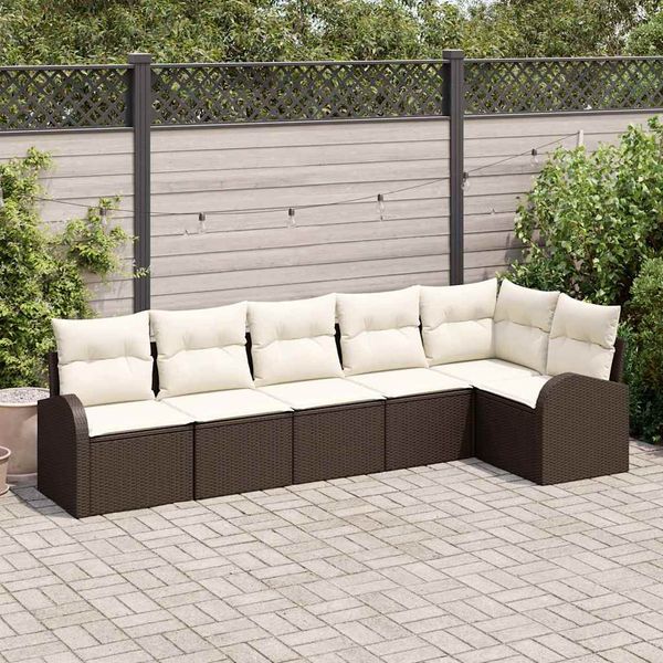 vidaXL Súprava záhradných pohoviek s vankúšom 6 pcs Hnedá Poly ratan