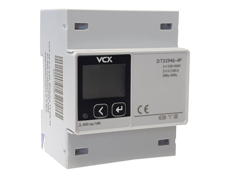 Elektromer 3F na DIN lištu trojfázový VCX DTS-1946-4P, MODBUS - RS485, 230 V, 5 (100) A
