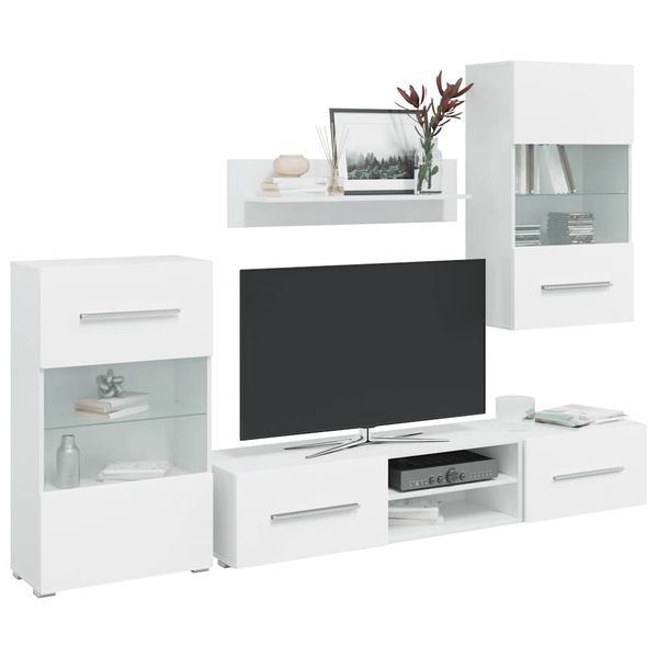 vidaXL 5-dielna obývacia/TV stena s LED osvetlením, biela