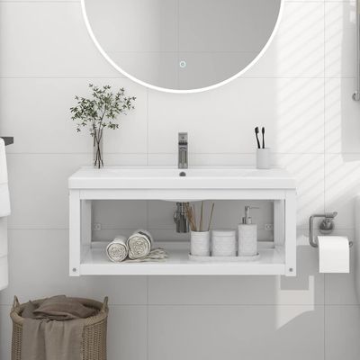 vidaXL Nástenný rám na umývadlo biely 79x38x31 cm železo