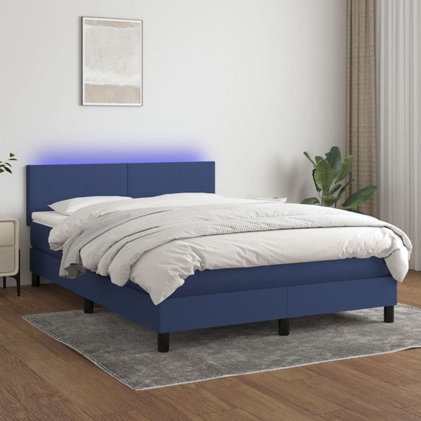 vidaXL Posteľ boxsping s matracom a LED modrá 140x200 cm látka