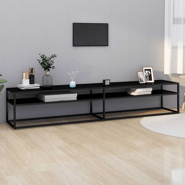 vidaXL TV stolík čierny 220x40x40,5 cm tvrdené sklo