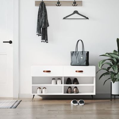vidaXL Lavička na topánky, lesklá biela 102x35x55 cm, kompozitné drevo