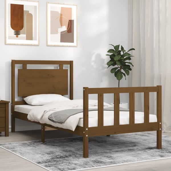 vidaXL Rám postele s čelom medovohnedý 90x190 cm masívne drevo