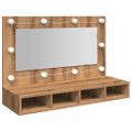 vidaXL Zrkadlová skrinka s LED diódou, dubový dekor, 90x31,5x62 cm