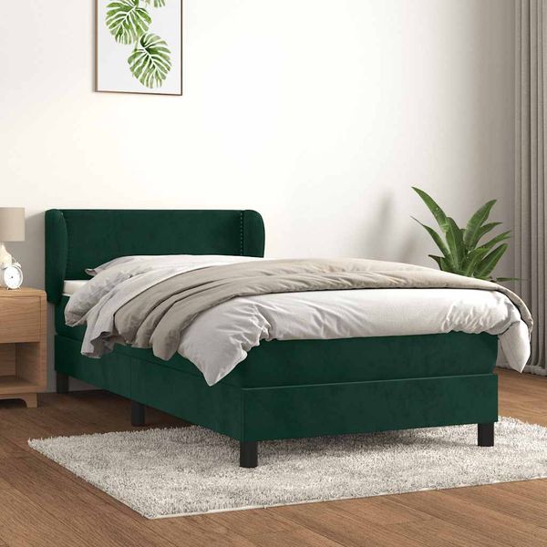 vidaXL Posteľný rám boxsping s matracom tmavozelený 100x200 cm zamat
