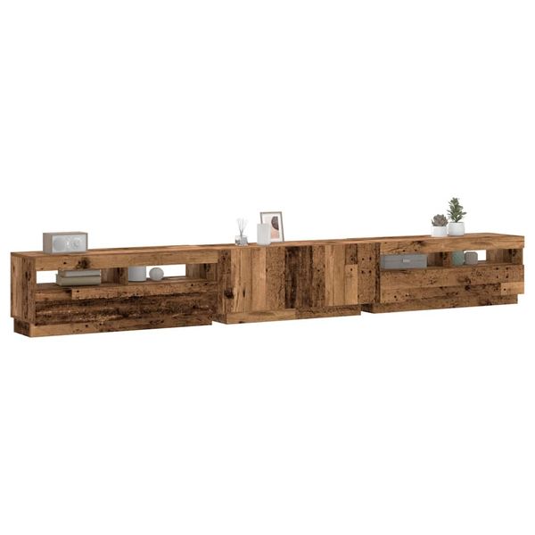 vidaXL TV skrinka s LED svetlami, staré drevo, 300x35x40 cm, umelé drevo