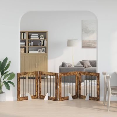 vidaXL Skladacia psia brána so stojanmi 4 ks Dymový dub 321 cm