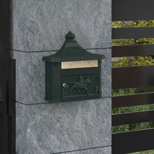 vidaXL Nástenná poštová schránka s úložiskom Zelená 40,5 x 16 x 45 cm