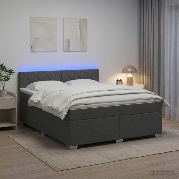 vidaXL Posteľ s boxspringom a matracom a LED Tmavosivá 140 x 190 cm