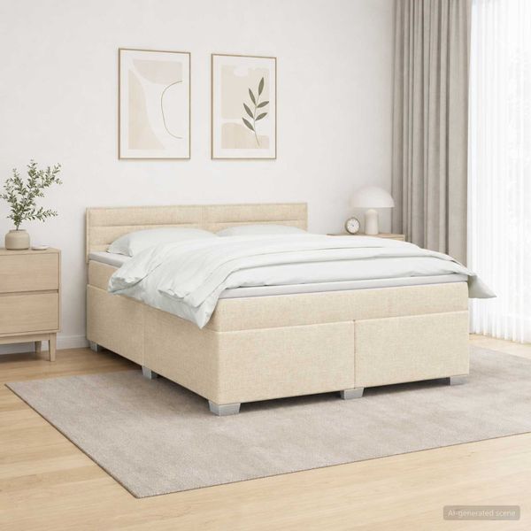 vidaXL Posteľ s boxspringom a matracom a LED Krémová 140 x 190 cm