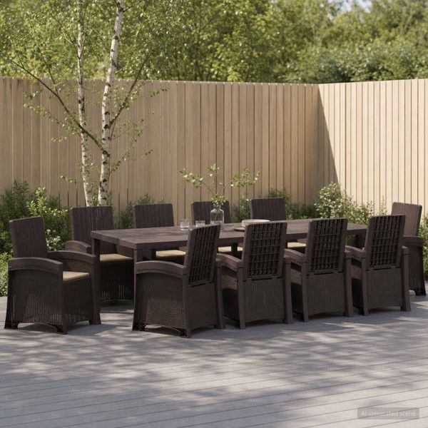 vidaXL Záhradný jedálenský set 11 ks Hnedá a sivohnedá PP