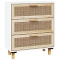 vidaXL Komoda biela 60x30x70 cm masívna borovica a prírodný ratan