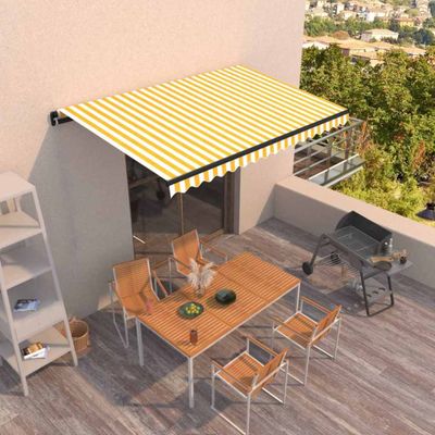 vidaXL Ručne zaťahovacia markíza 400x350 cm žltá a biela