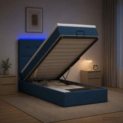 vidaXL Ottoman posteľ s matracom a LED Modrá 100 x 200 cm Látka