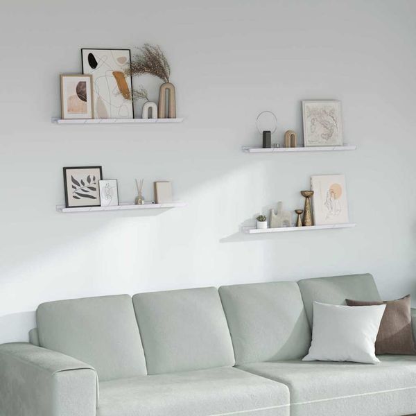 vidaXL Stenná polica 4 pcs Biely mramor 80 x 9 x 3 cm Kompozitné drevo