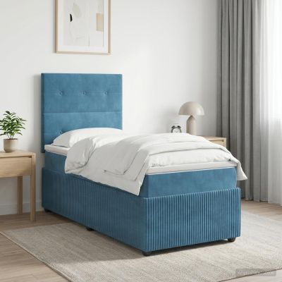 vidaXL LED boxspring posteľ s matracom Modrá 80 x 200 cm Zamat