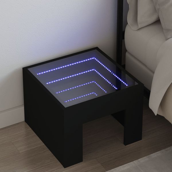 vidaXL Nočný stolík s nekonečnými LED čierny 40x40x30 cm