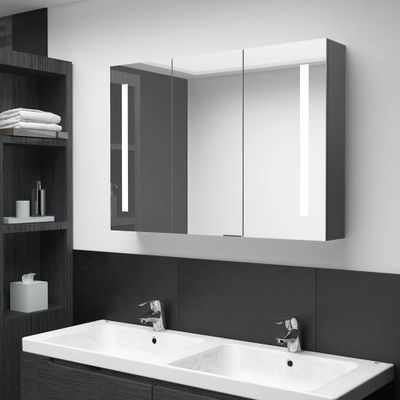 vidaXL LED kúpeľňová zrkadlová skrinka 89x14x62 cm sivá