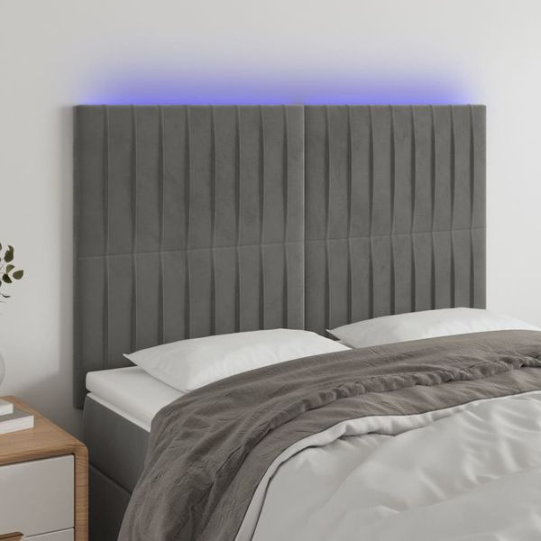 vidaXL Čelo postele s LED bledosivé 144x5x118/128 cm zamat
