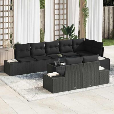 vidaXL Súprava záhradných pohoviek s vankúšom 9 pcs Čierna polyratan
