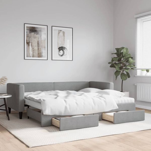 vidaXL Rozkladacia denná posteľ so zásuvkami bledosivá 80x200 cm látka