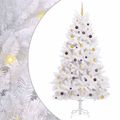 vidaXL Umelý Sklápací Vianočný Stromček LED Biela 120 x 120 x 240 cm