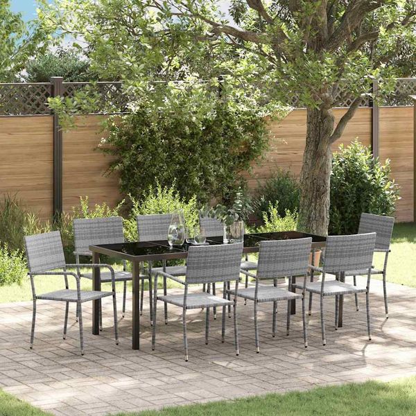 vidaXL Záhradný jedálenský set s vankúšom 9 pcs Sivá polyratan