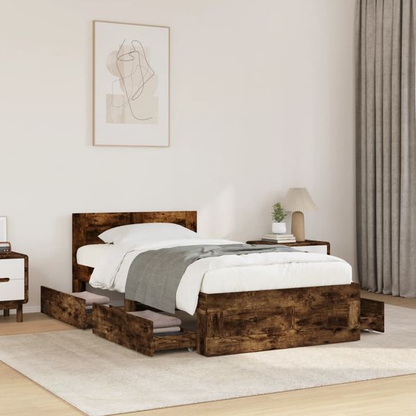 vidaXL Posteľný rám s čelom dymový dub 75x190 cm kompozitné drevo