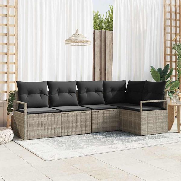 vidaXL Sada pohoviek s vankúšom 5 pcs Svetlosivá polyratan