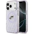 Puzdro Karl Lagerfeld Magsafe IML trblietavé puzdro s kovovým rámom fotoaparátu a tlačidlami, hlavy Karla a Choupette na opakovanom logu KL pre iPhone 17 Pro fialový