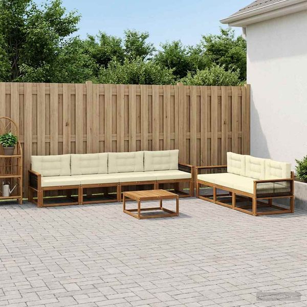 vidaXL Záhradná súprava gaučov s vankúšom 8 pcs Prírodná a krémová