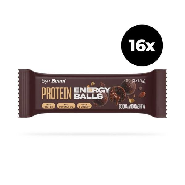 Protein energy balls - Gymbeam, cocoa and cashew, 16 x 45 g
