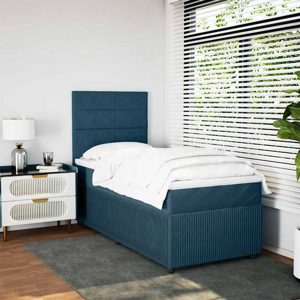 vidaXL Posteľný rám boxsping s matracom modrá 90x190 cm zamat