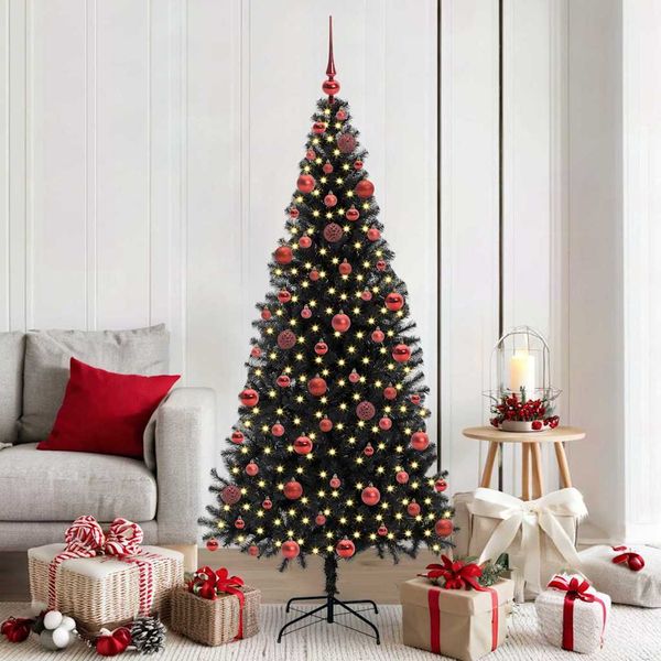 vidaXL Vianočný stromček s 300 LED-i so stojanom Čierna 180 cm PVC