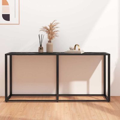vidaXL Konzolový stolík čierny mramor 160x35x75,5 cm tvrdené sklo