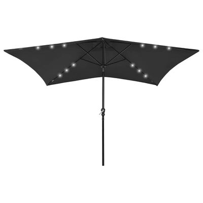 vidaXL Záhradný slnečník s LED, oceľová tyč, čierny 2x3 m