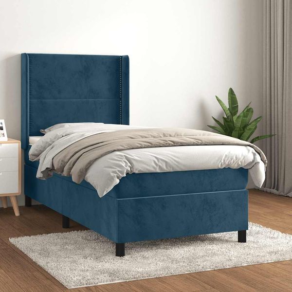 vidaXL Posteľný rám boxsping s matracom tmavomodrý 100x200 cm zamat